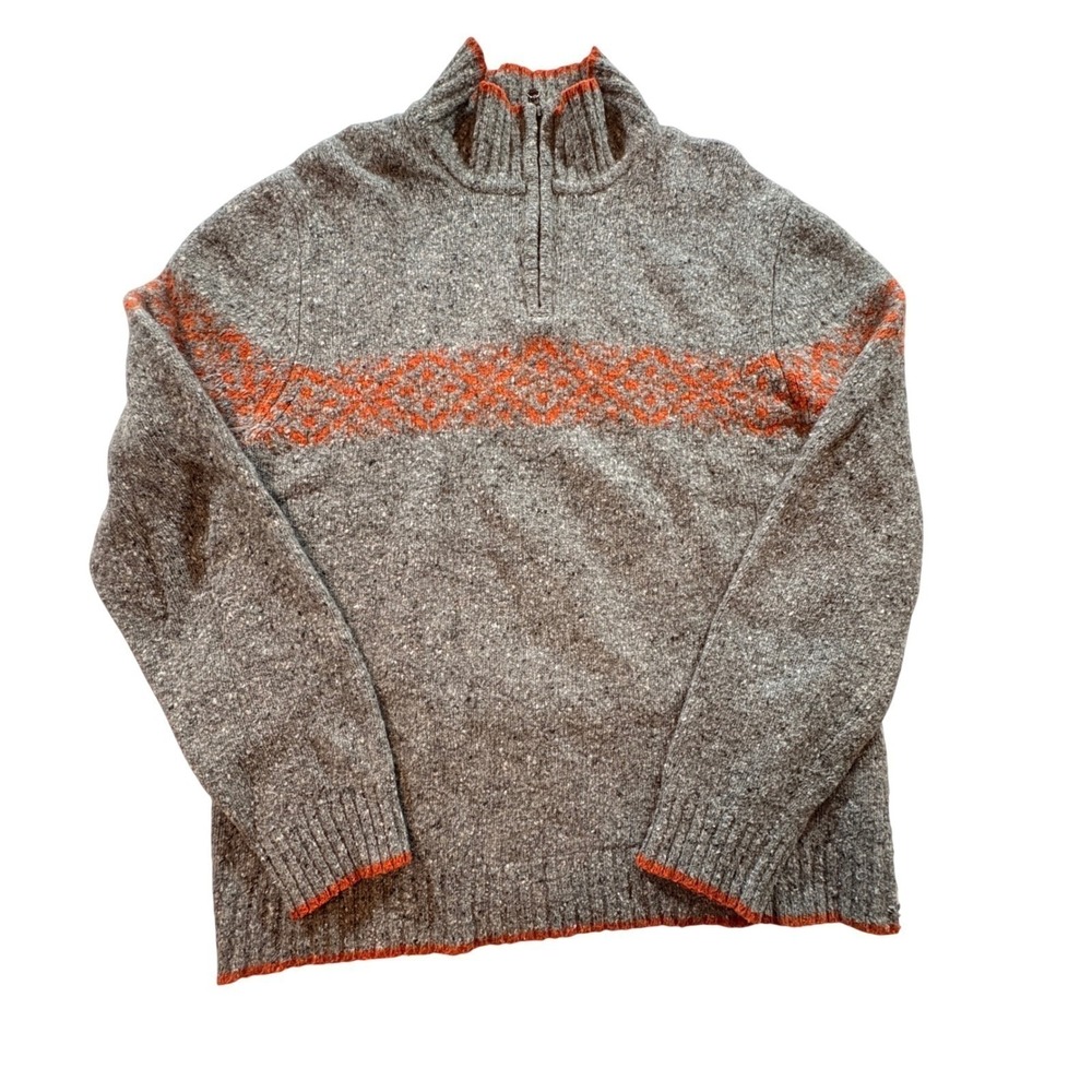 Express Quarter Zip Sweater Mens Large Grey Orange Wool Blend Fair Isle Japan